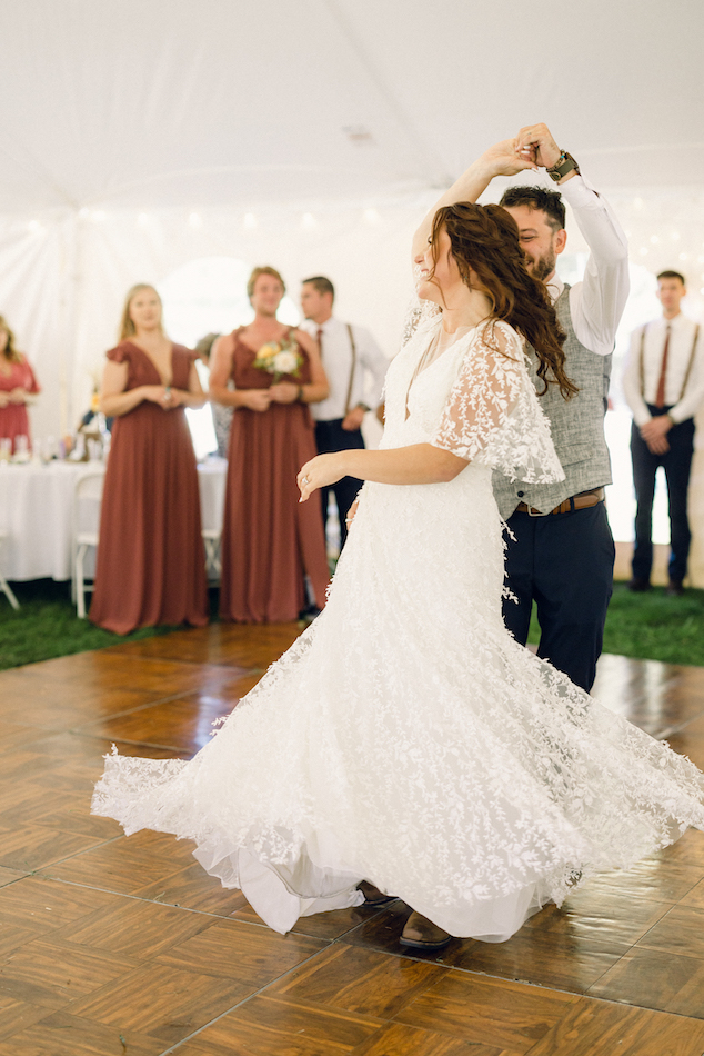 The groom and bride's first dance as husband and wife at Glen Brook Farm.