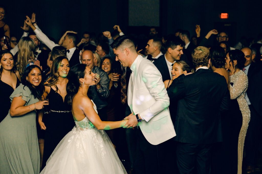 Queensbury Hotel reception dance floor for Brandon and Aleya's New York wedding