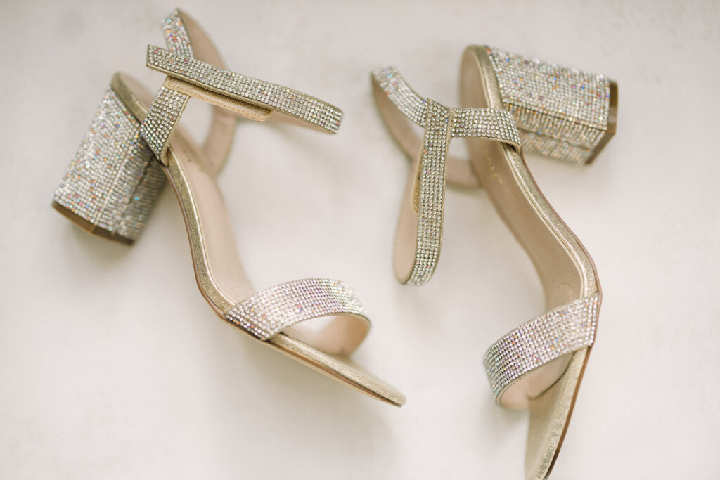 The bride's sparkling shoes photographed before the wedding. 