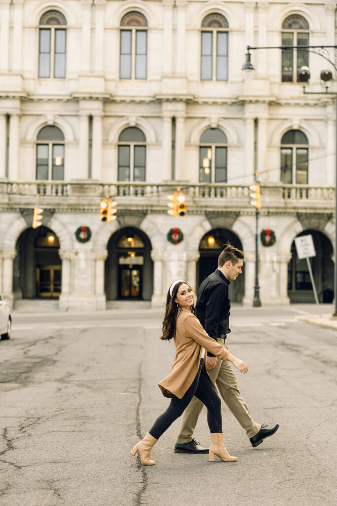 Winter engagement session in downtown Albany, New York.