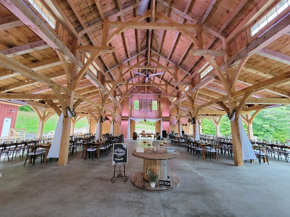 Reception set up in the outdoor barn at Lakotas Wedding Barn.
