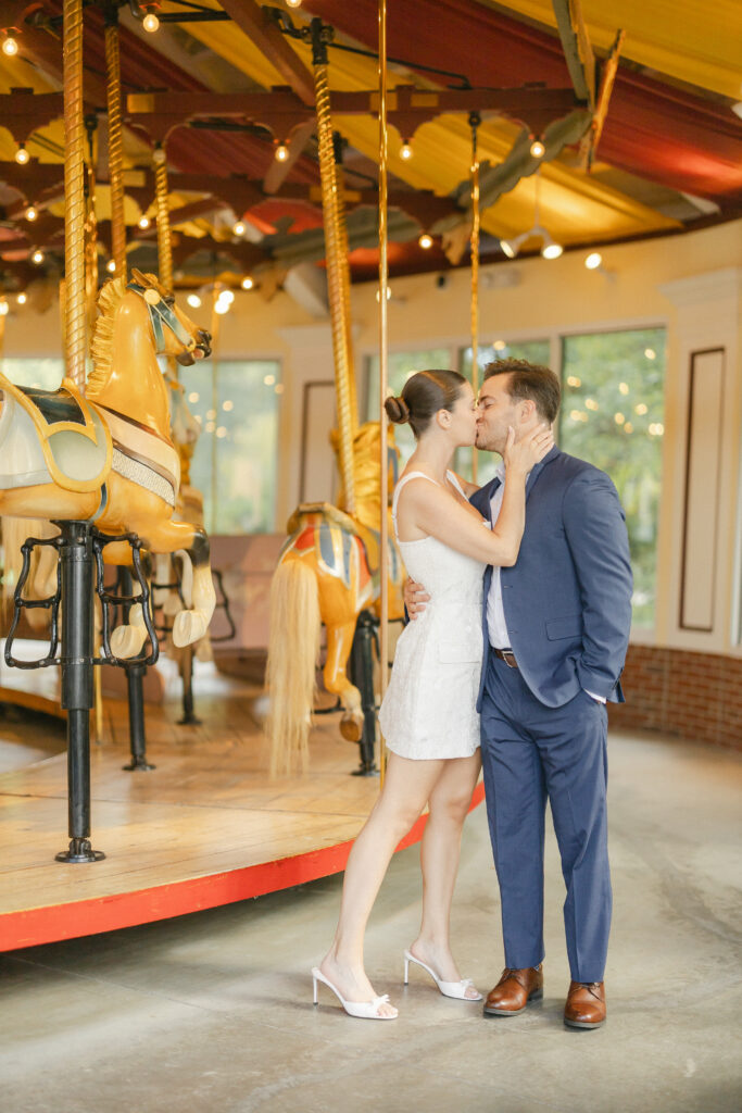 Congress park carousel, Saratoga Springs NY engagement photos